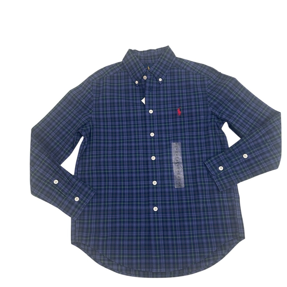 Ralph Lauren Navy & Green Plaid 100% cotton Kids Button-Down Shirt size 8(boys)